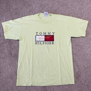 VTG Tommy Hilfiger Shirt Mens L* Green Embroidered 90s Preppy Flag Streetwear